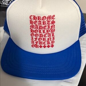 Chrome Hearts Blue and White Cap with Red Text AUTHENTIC